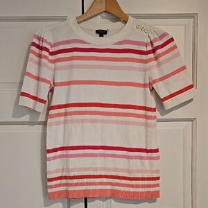 Talbots White Short Sleeve Knit Tee with Pink and Coral Stripes